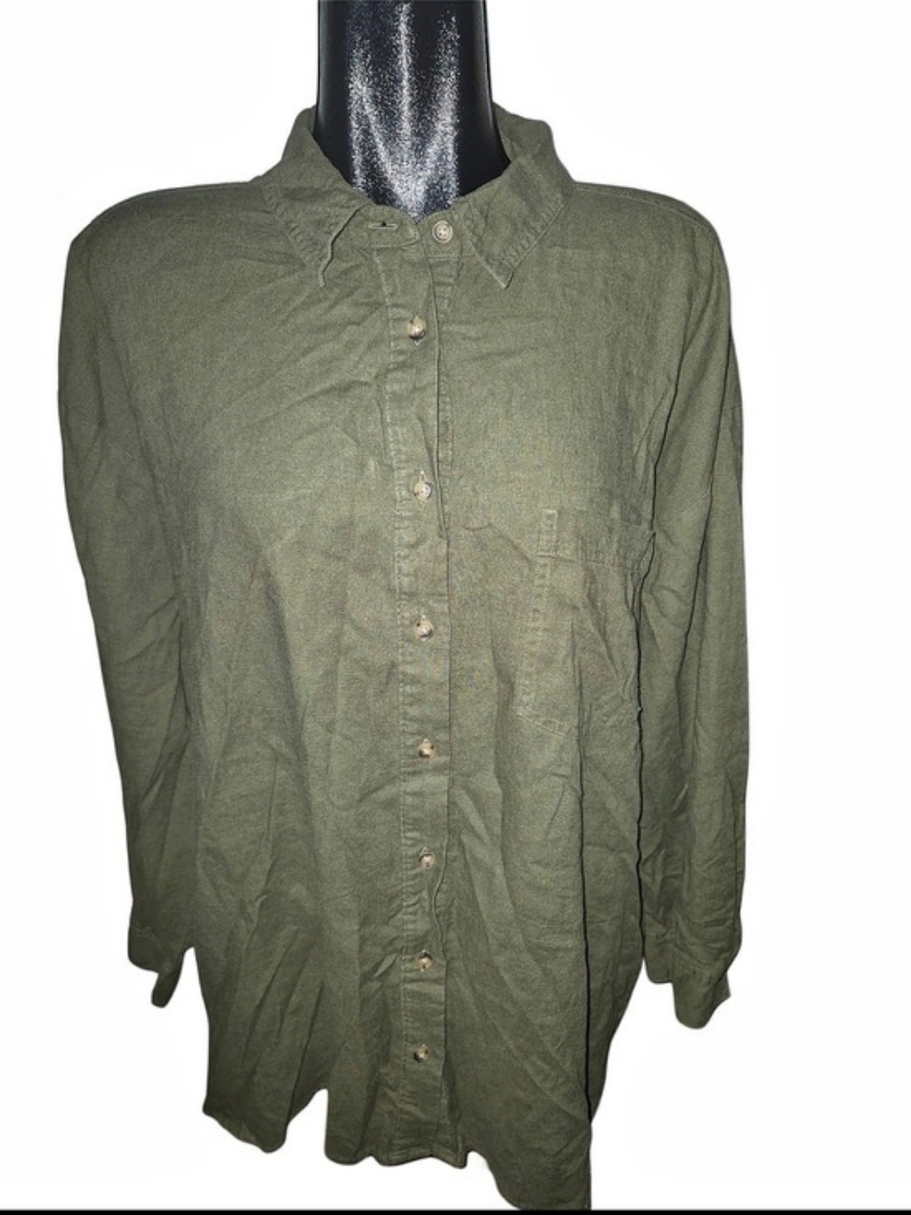 Reitmans Olive Button-Down Linen Blend Relaxed-Fit Shirt Size 2X